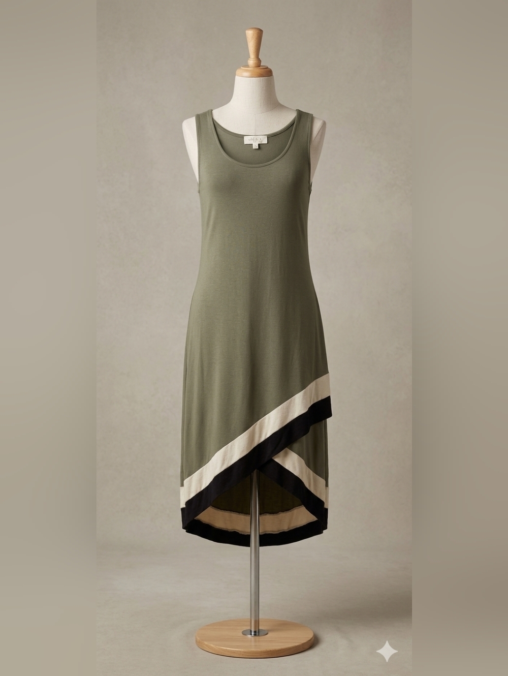 olive green tank dress with asymmetrical hem